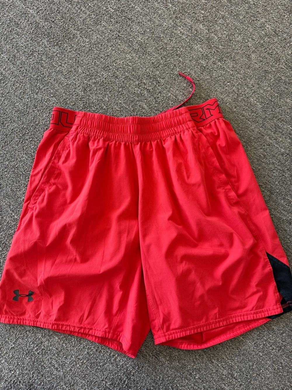 Under Armour Red Athletic Men’s Shorts with Black Logo